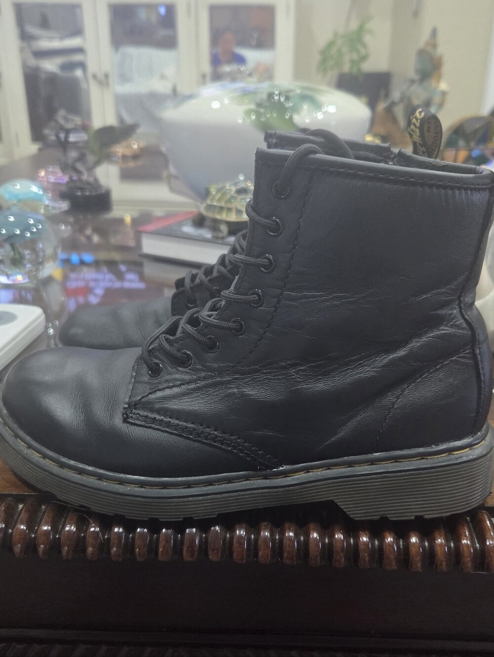 Dr. Martens Black Leather Kids Lace-Up Ankle Boots
